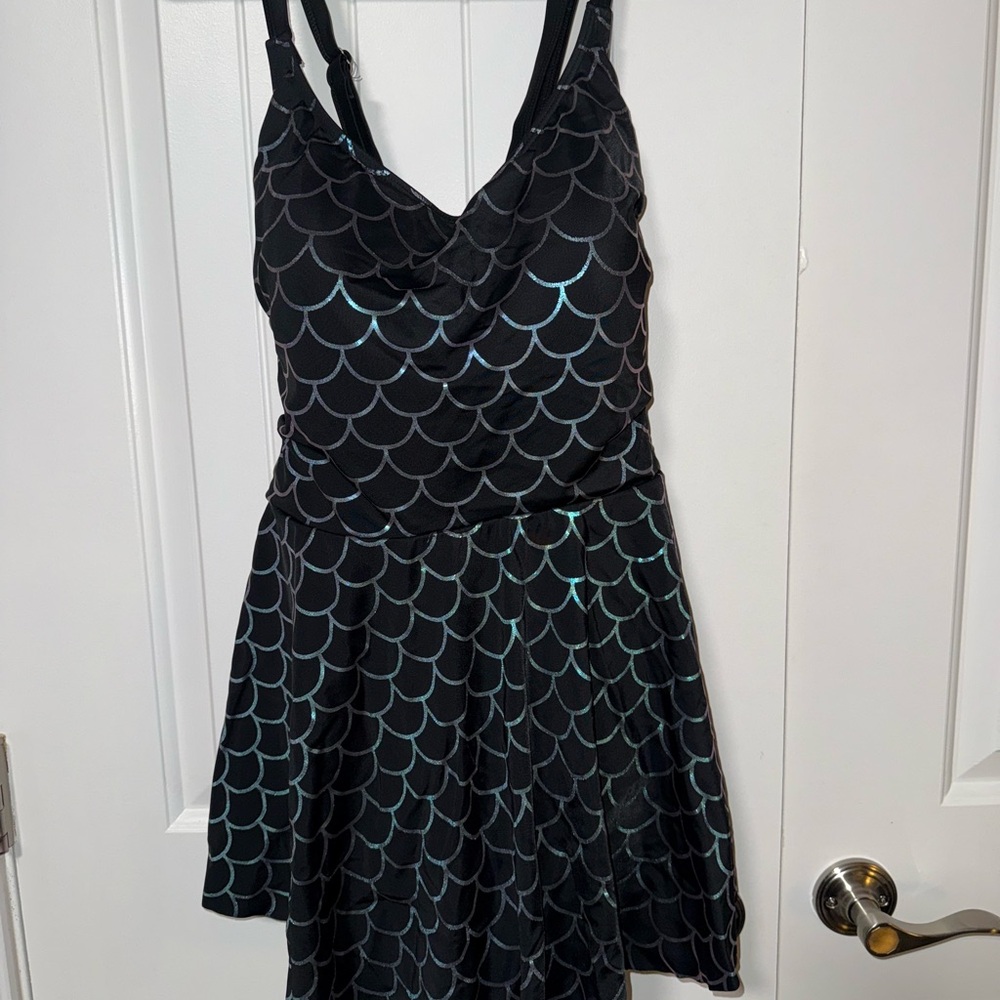 Torrid Black and Blue Scallop One Piece Swimsuit